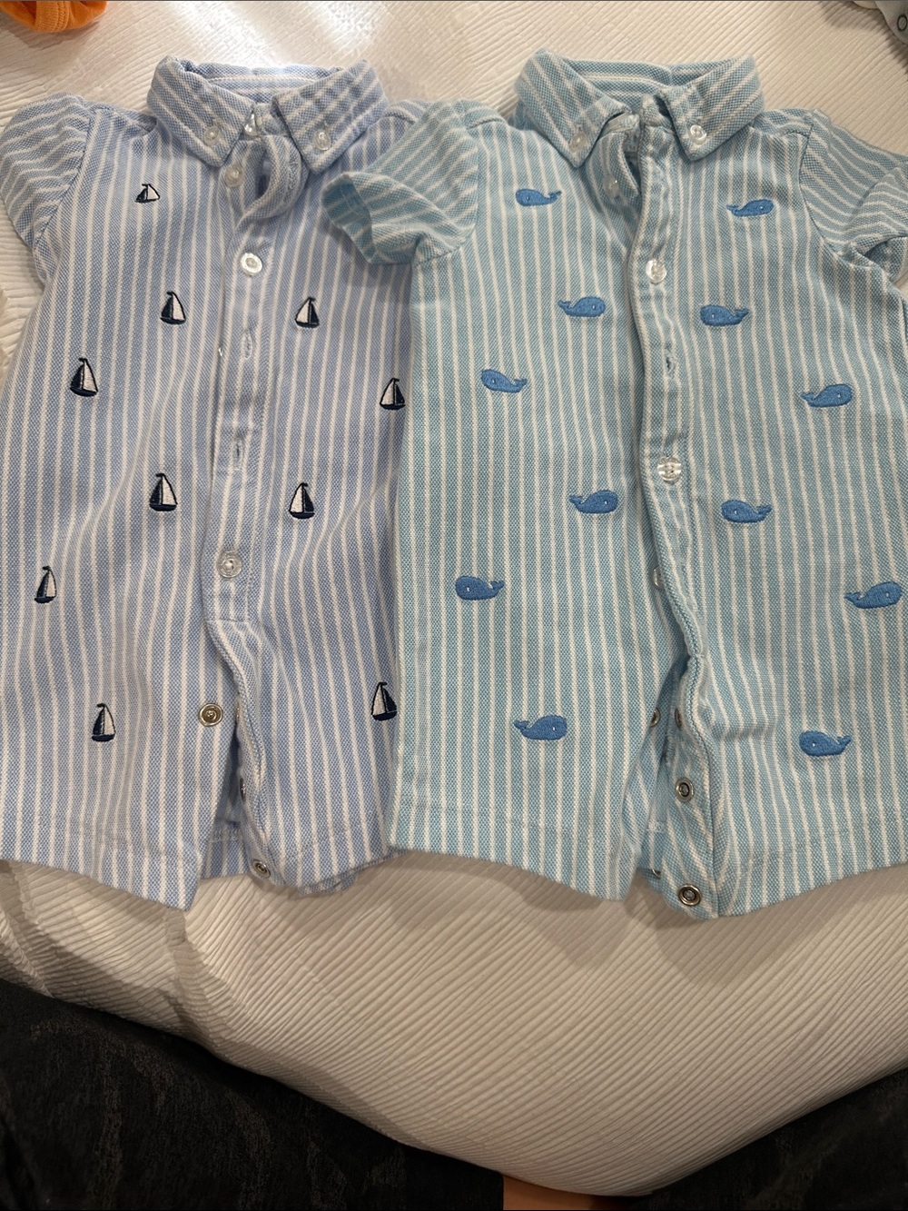Little Me Blue Striped Nautical Embroidered Baby One-Piece